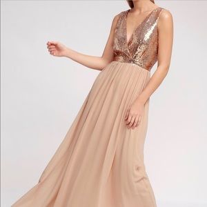 Lulu elegant encounter champagne sequin maxi dress